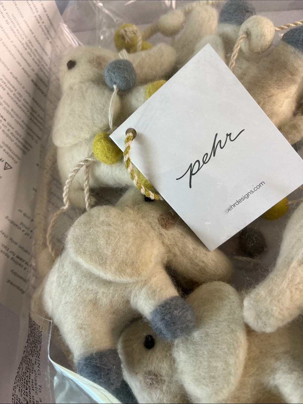 Pehr Elephant Parade felted wool baby ceiling mobile NWT and box, $110 on Amazon